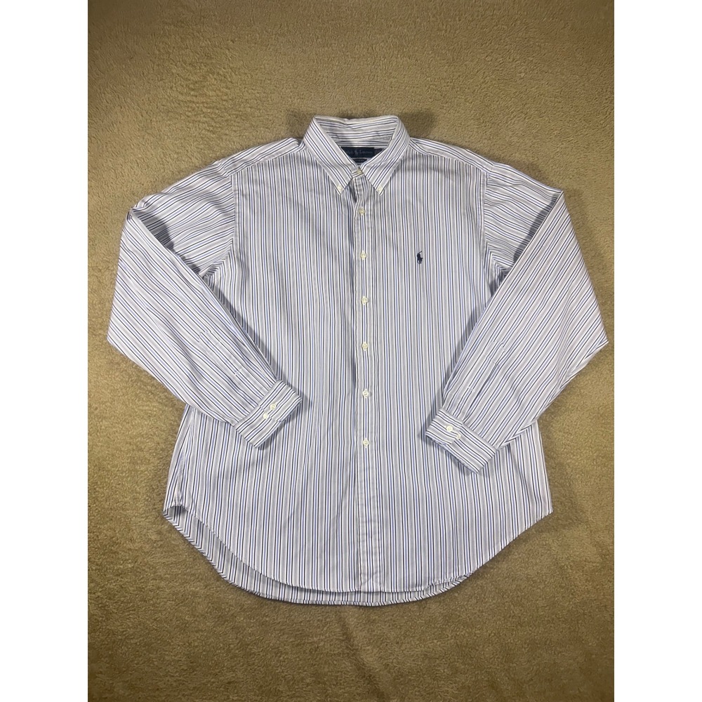 Ralph Lauren Classic Fit Striped Button Down Men's Blue White Casual 17.5‎ 36/37